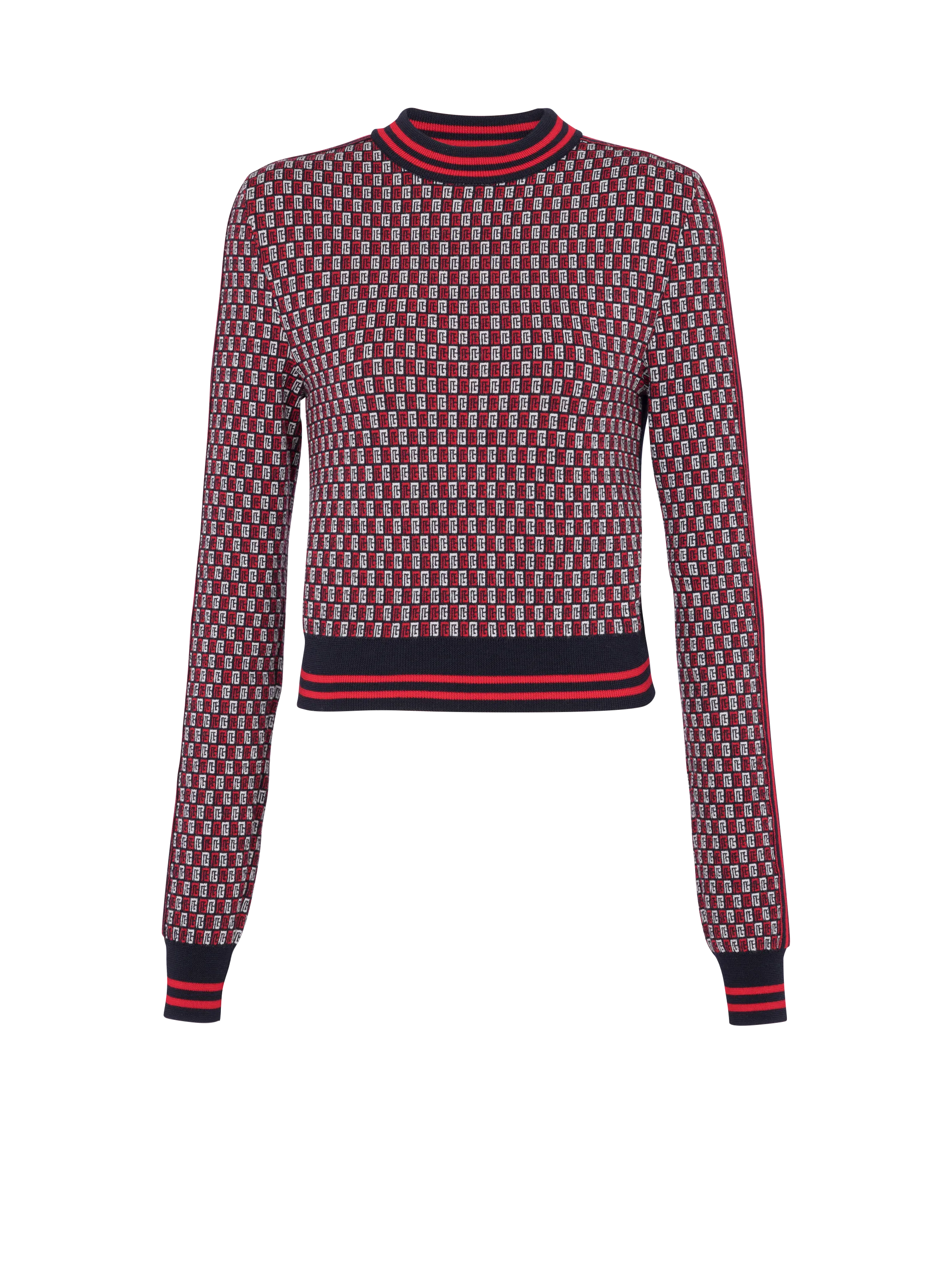 BALMAIN  Pull court en maille monogramme - Multicolore