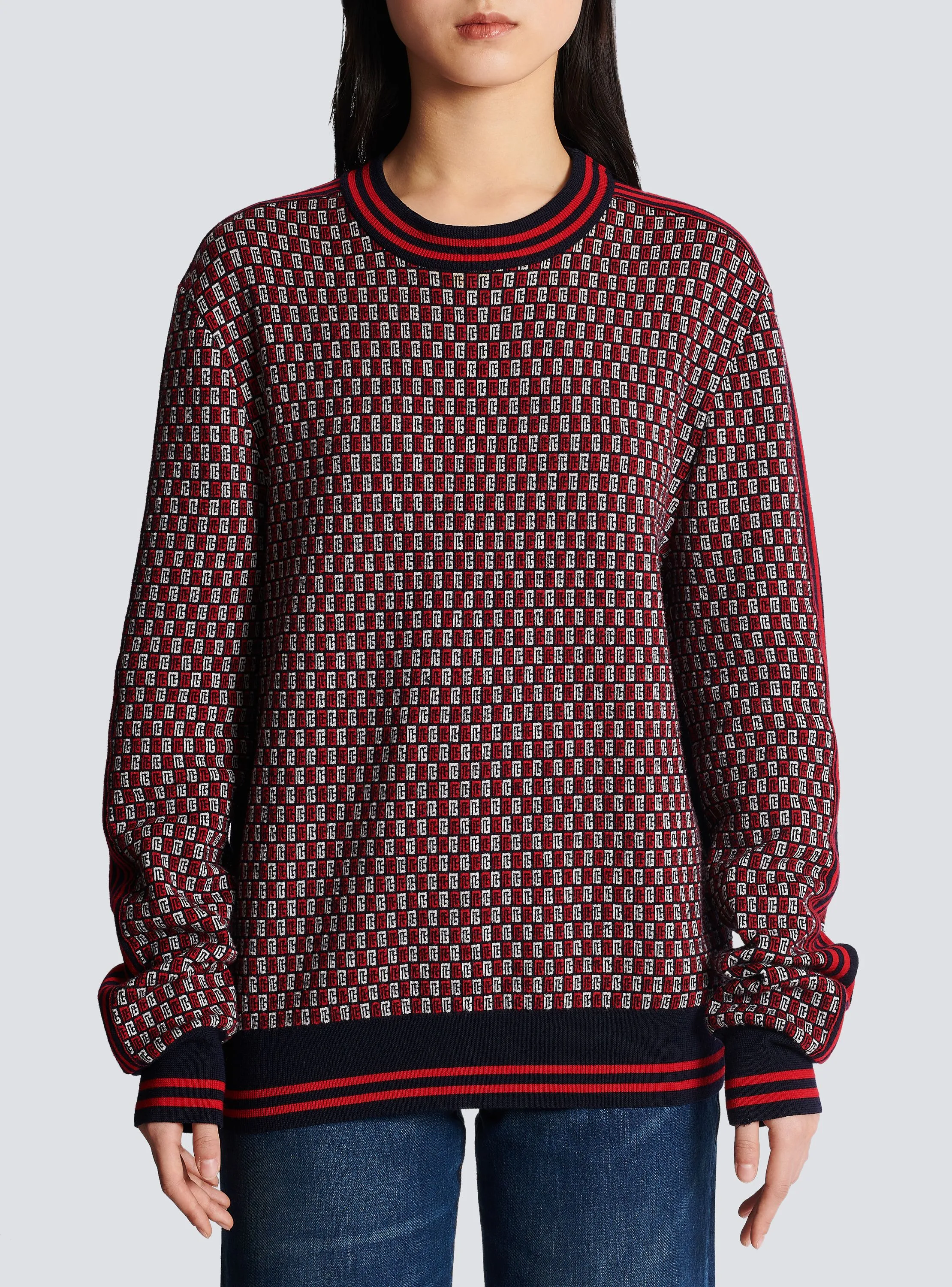 BALMAIN  Pull court en maille monogramme - Multicolore