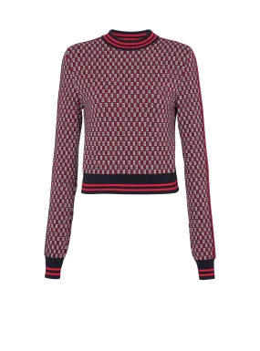 BALMAIN  Pull court en maille monogramme - Multicolore