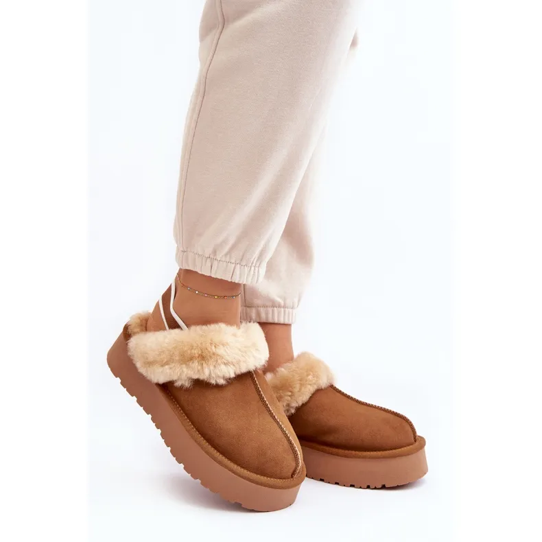 Chaussons Plateforme Femme Fourrure Camel Sophienne brun