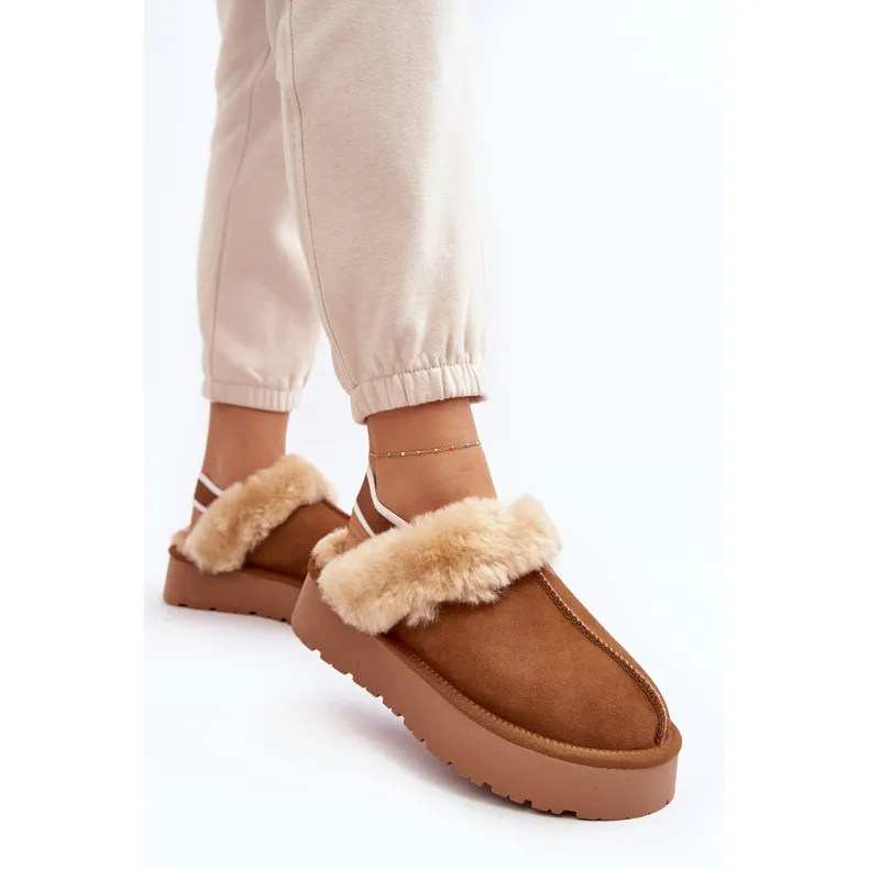 Chaussons Plateforme Femme Fourrure Camel Sophienne brun