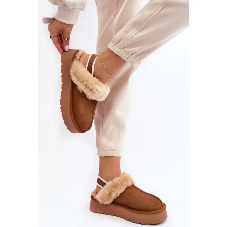 Chaussons Plateforme Femme Fourrure Camel Sophienne brun