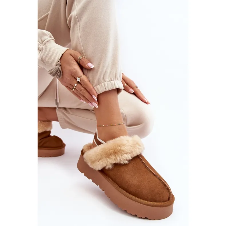 Chaussons Plateforme Femme Fourrure Camel Sophienne brun