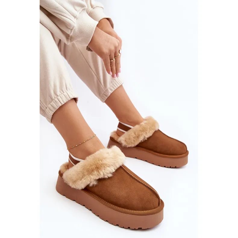 Chaussons Plateforme Femme Fourrure Camel Sophienne brun