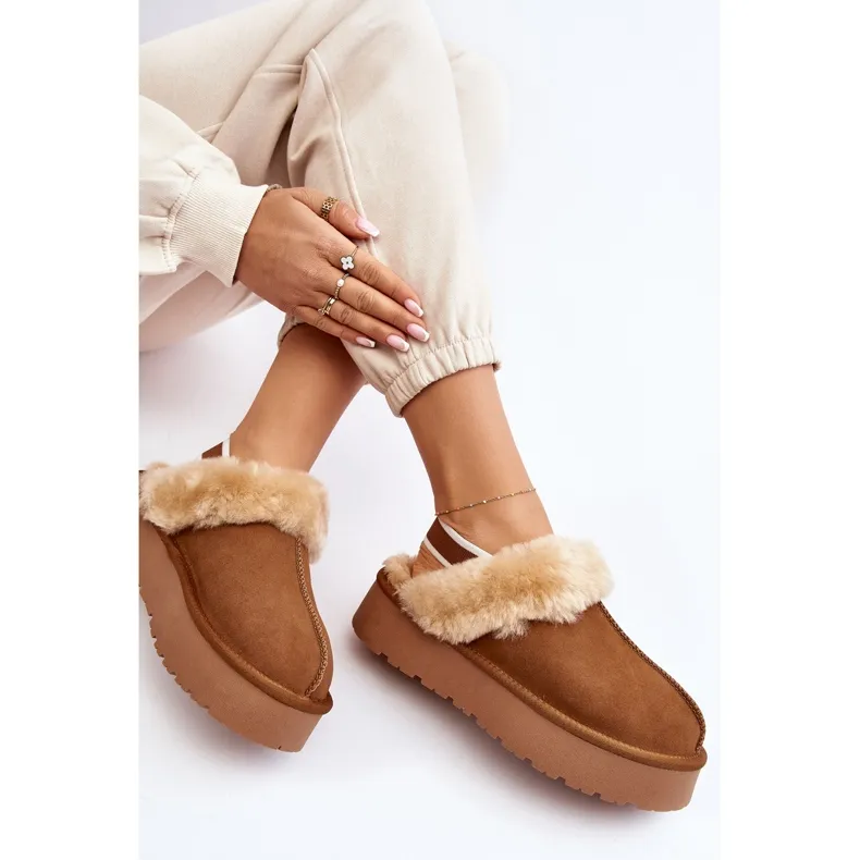 Chaussons Plateforme Femme Fourrure Camel Sophienne brun