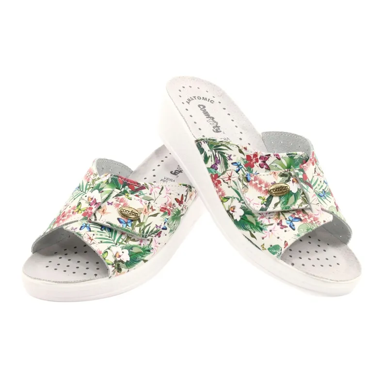 Chaussons pour femmes sur le coin Comfooty Lucia blanche multicolore