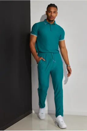 Ensemble 2 pièces polo + pantalon vert à détail blanc