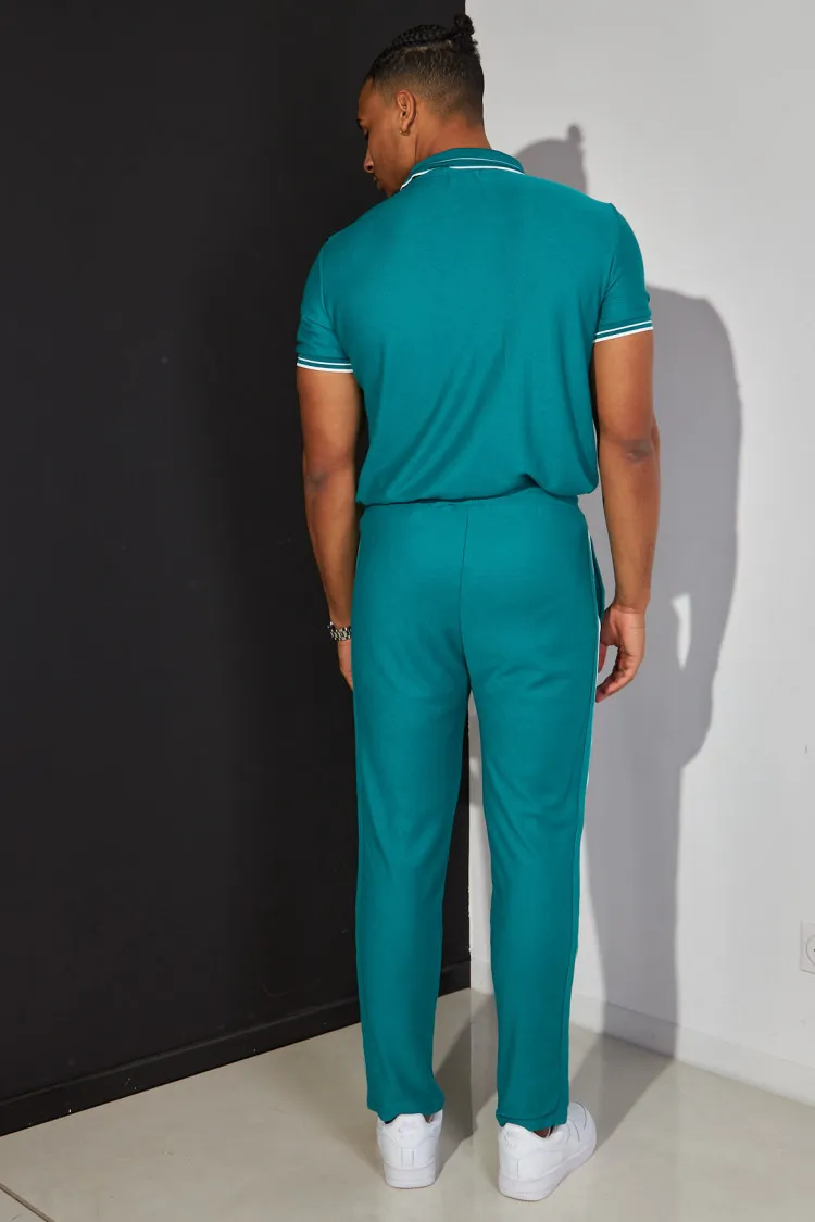 Ensemble 2 pièces polo + pantalon vert à détail blanc