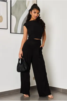 Ensemble 2 pièces top + pantalon côtelé noir