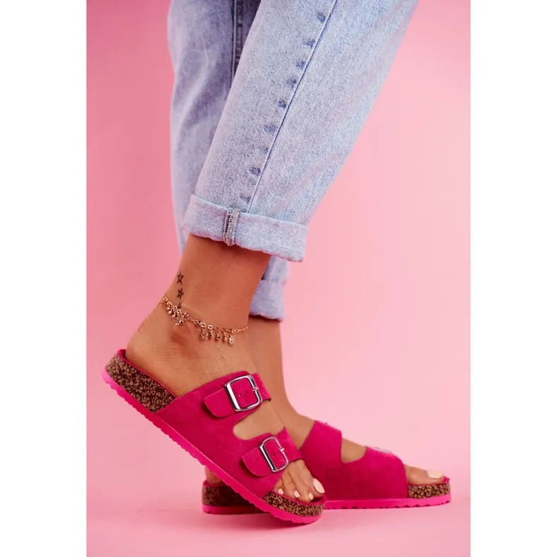 EVE Chaussons Femme Sur Liège Avec Boucles Fuchsia Si Senor rose