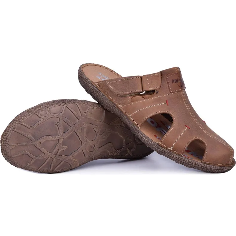 Kampol Chaussons cuir homme 217/22KAM marron brun