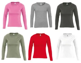 Lot 6 T-shirts manches longues FEMME - 11425 - rouge rose blanc gris chiné vert kaki gris foncé 