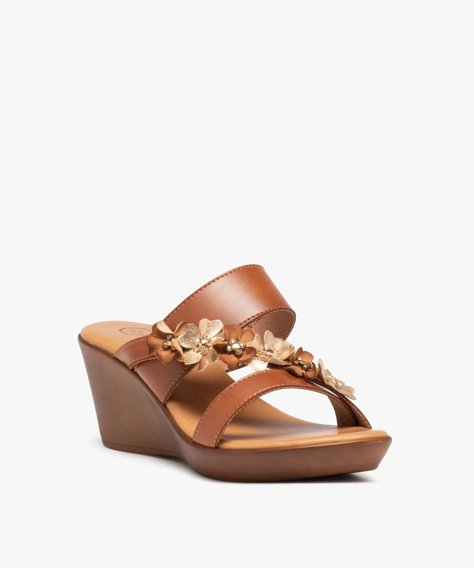 mules femme compensees avec bride a fleurs brun sandales a talon