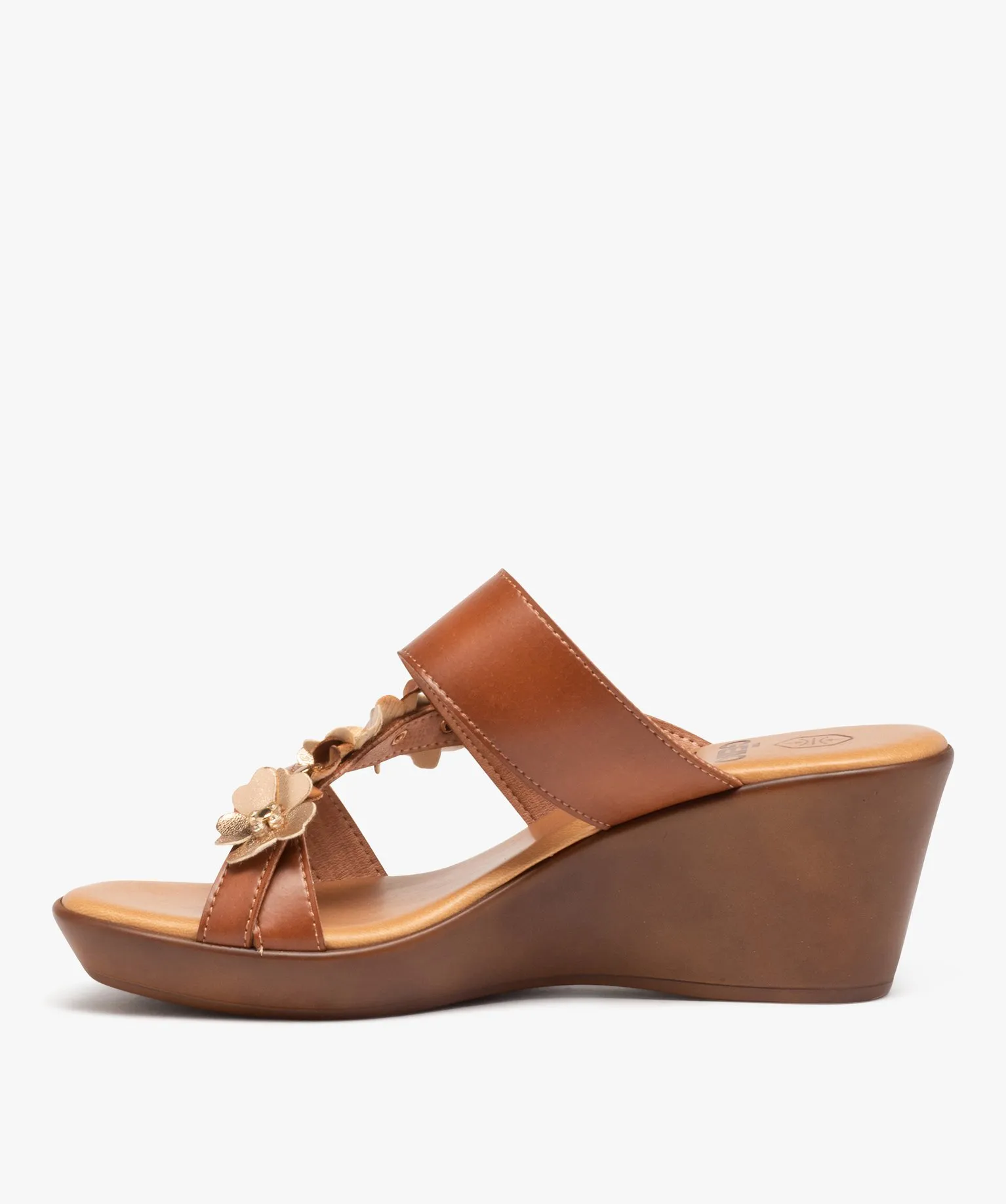 mules femme compensees avec bride a fleurs brun sandales a talon