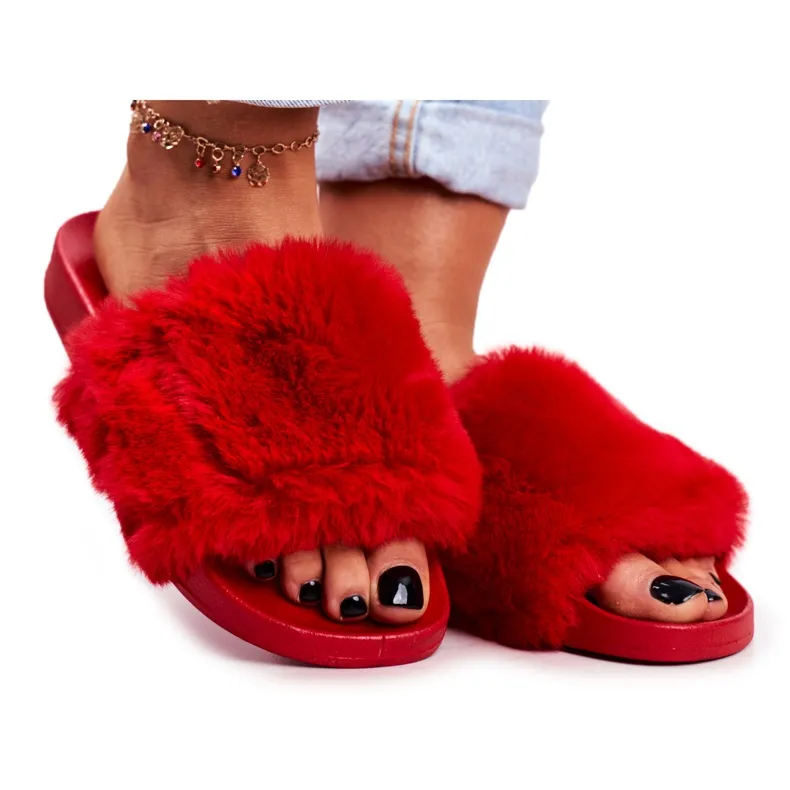 PB2 Chaussons Femme Avec Fourrure Rouge Sensible