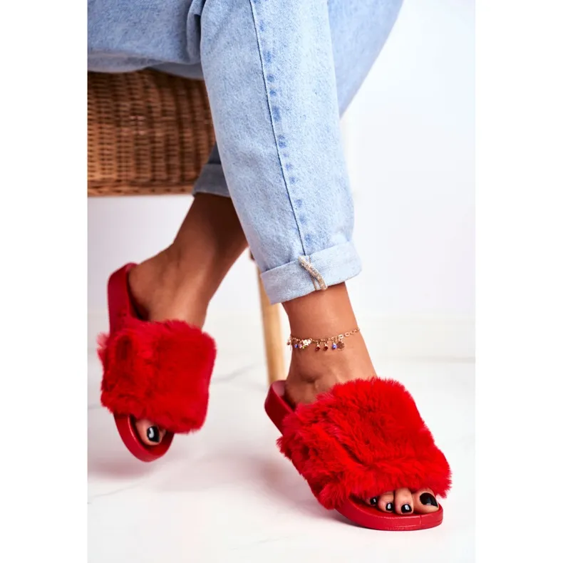 PB2 Chaussons Femme Avec Fourrure Rouge Sensible