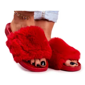 PB2 Chaussons Femme Avec Fourrure Rouge Sensible