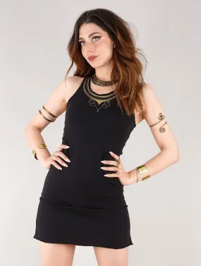 Robe courte sans manches imprimée Lotus Vairë, Noir