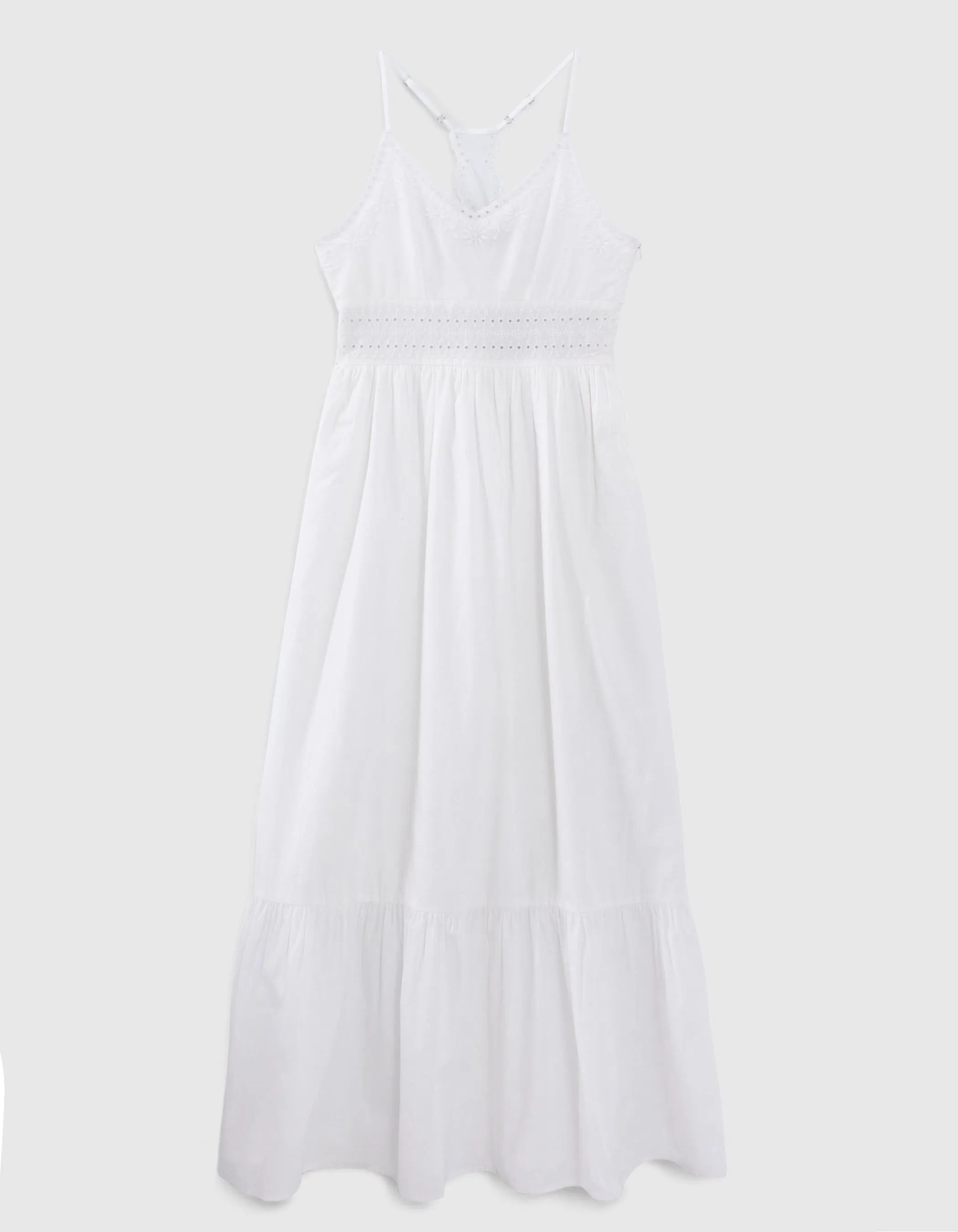 Robe longue blanche détails broderie anglaise fille