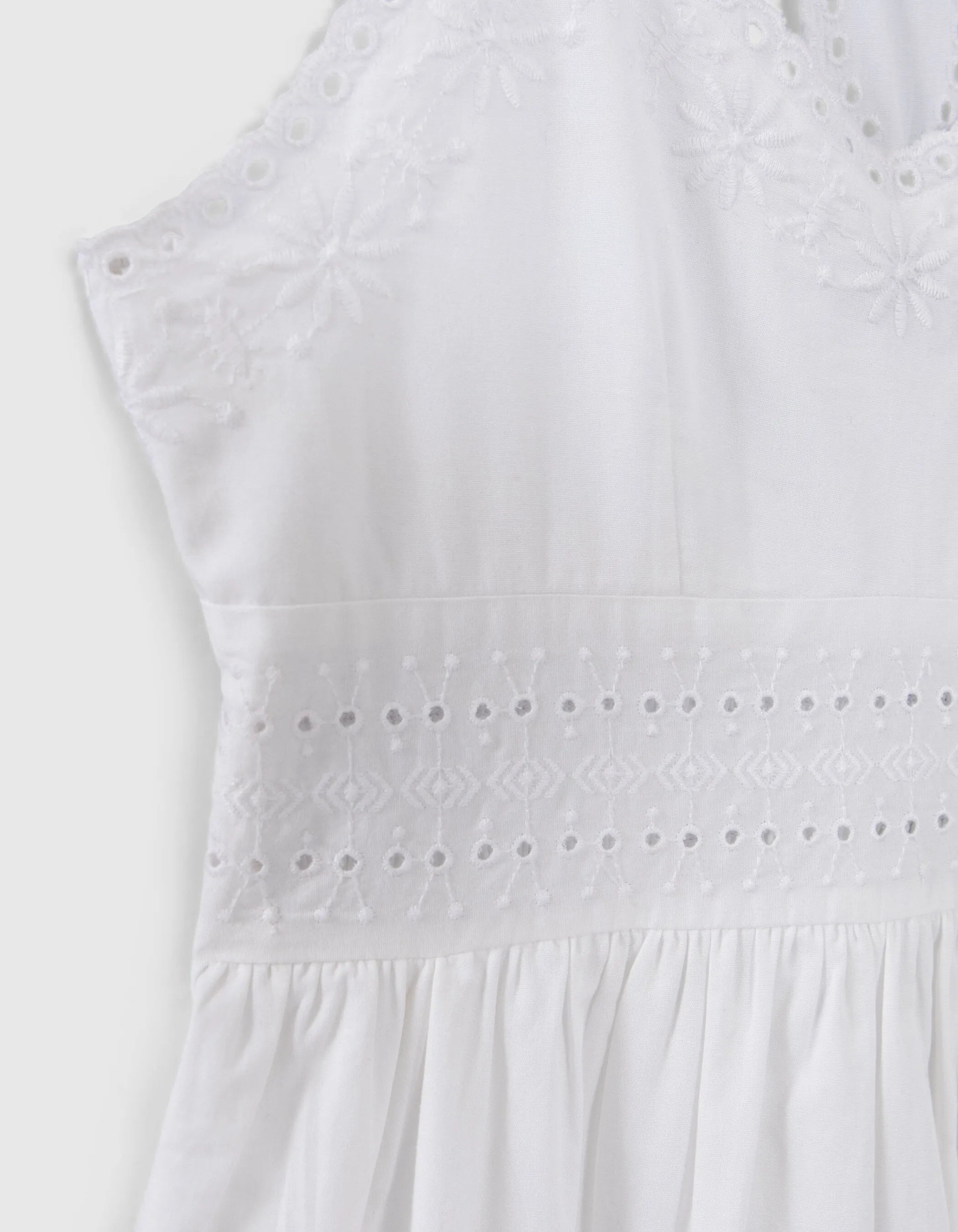 Robe longue blanche détails broderie anglaise fille