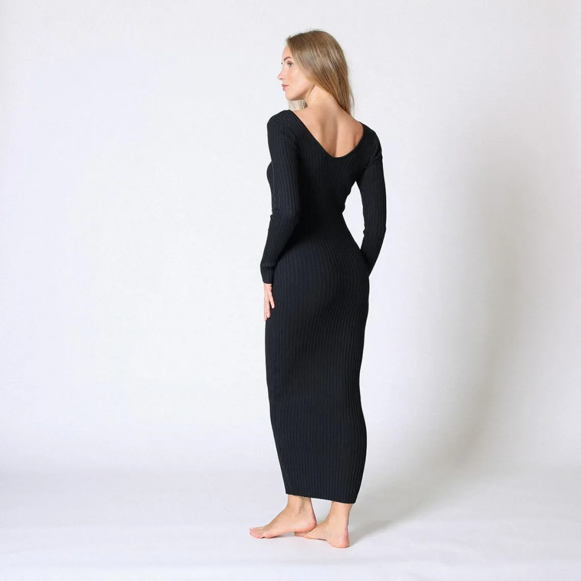 Robe longue en maille noir | 3 Suisses