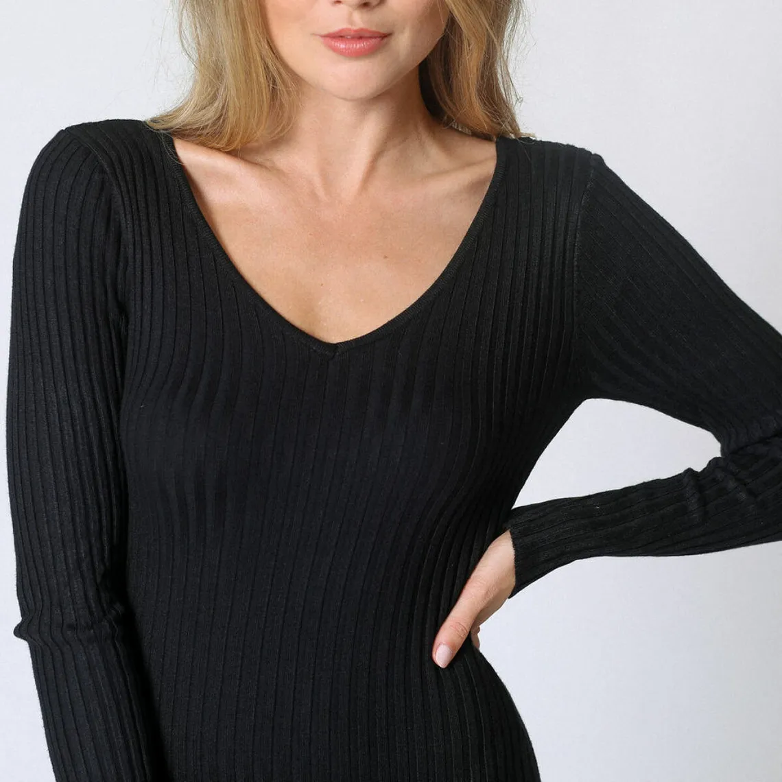 Robe longue en maille noir | 3 Suisses