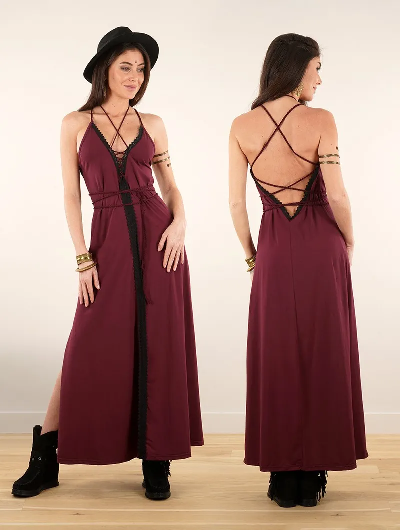 Robe longue fendue à laçage 