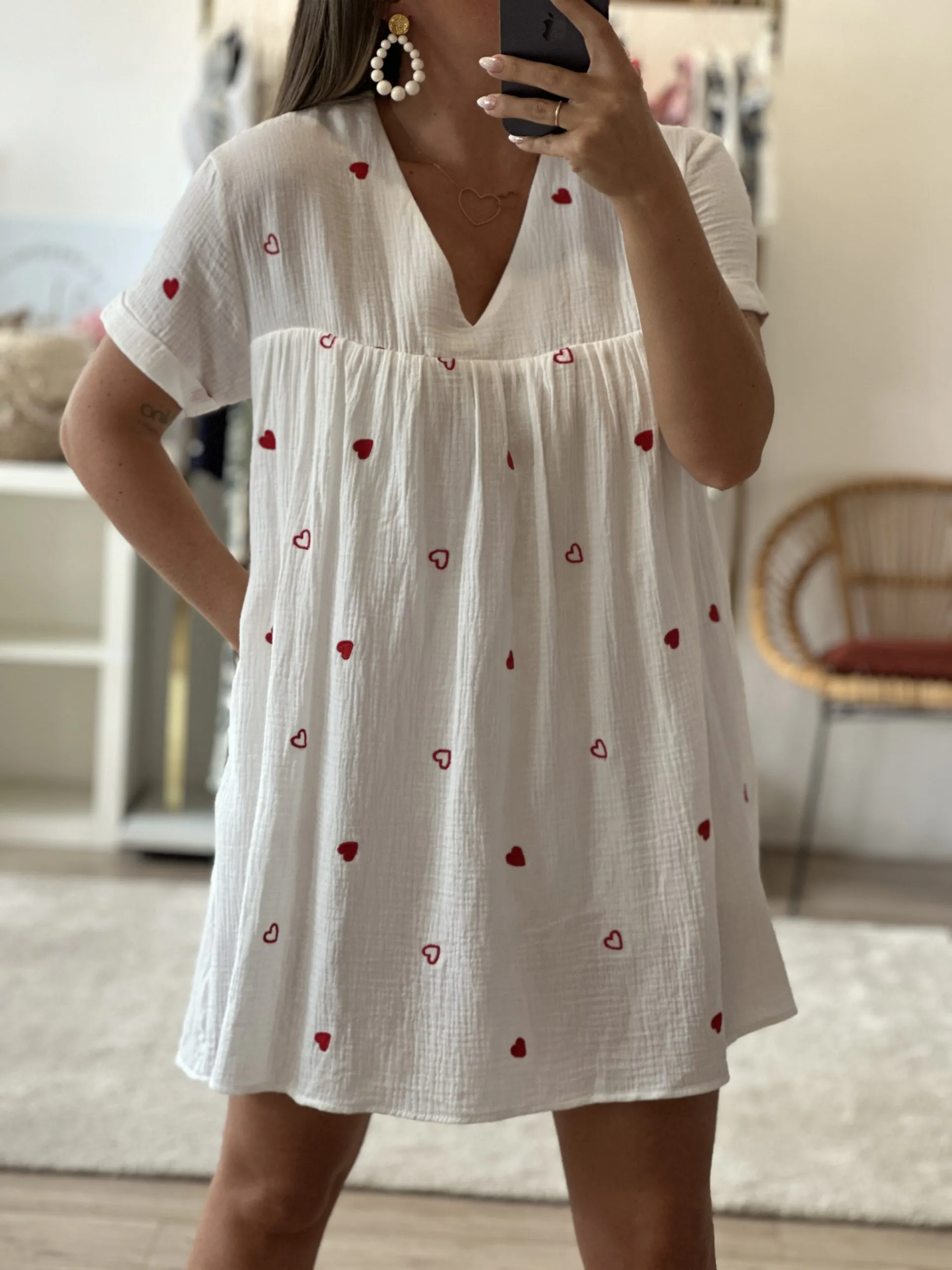 Robe-short gaze de coton LIVIO – Rouge