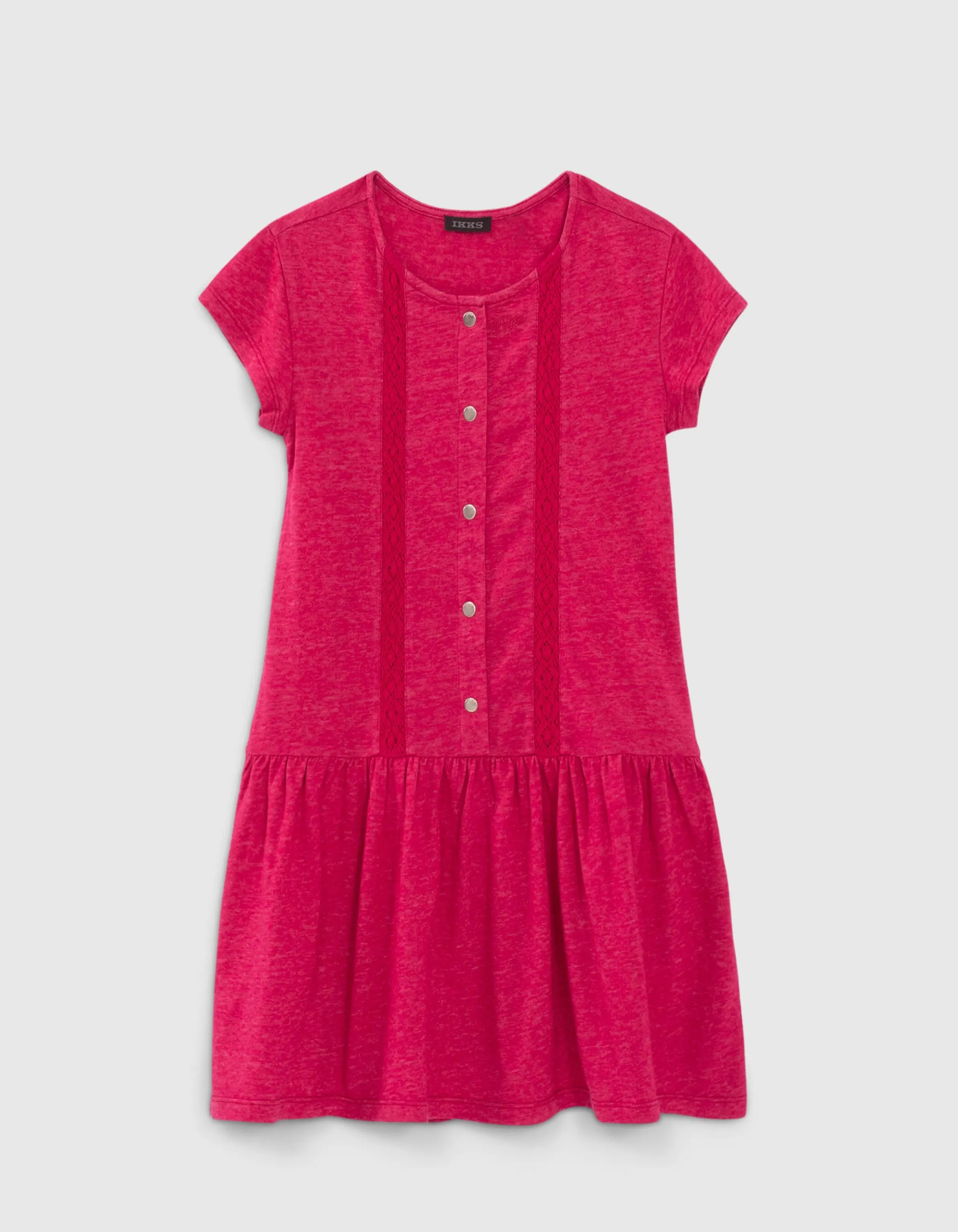 Robe-T-shirt fuchsia avec pressions devant fille