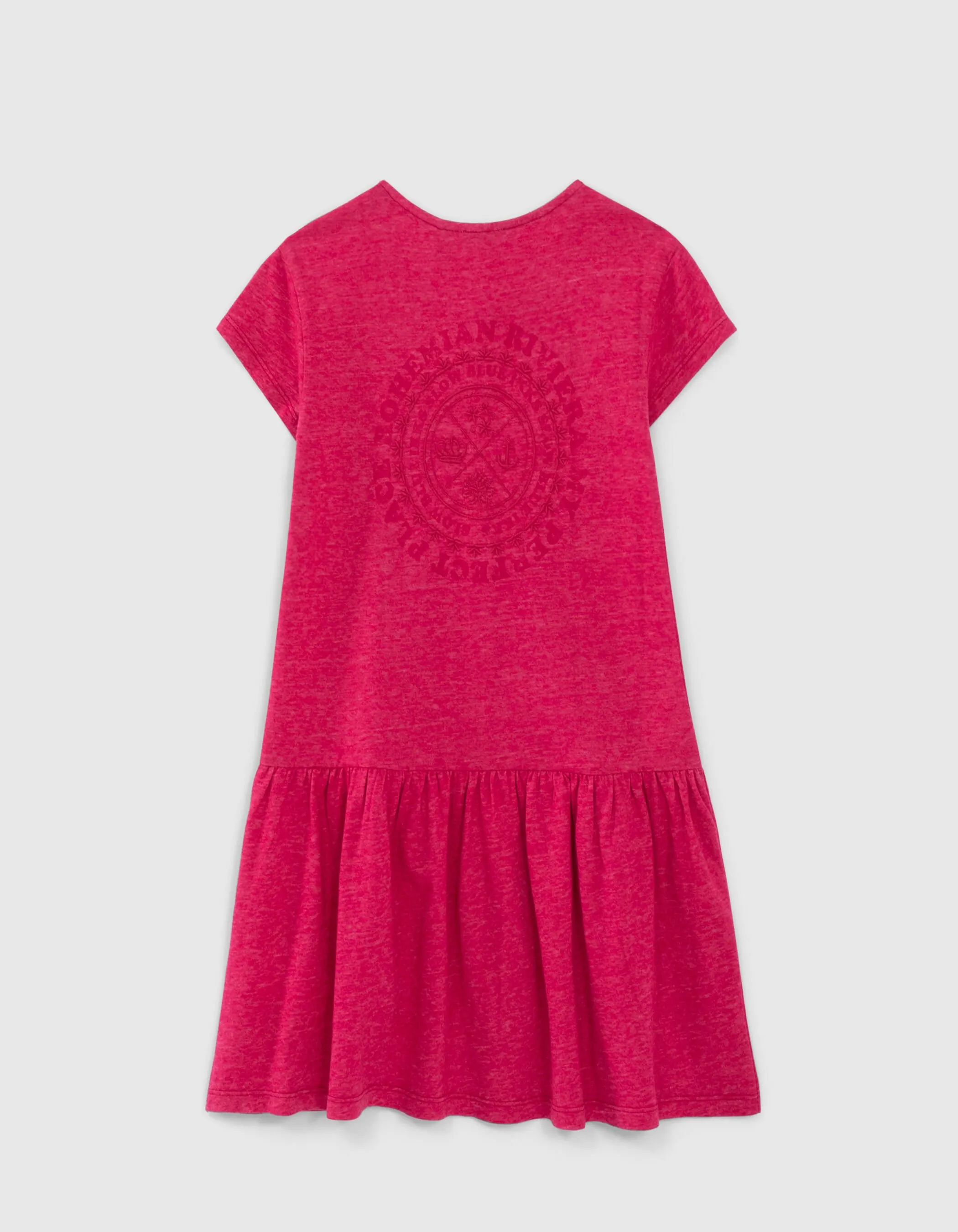 Robe-T-shirt fuchsia avec pressions devant fille