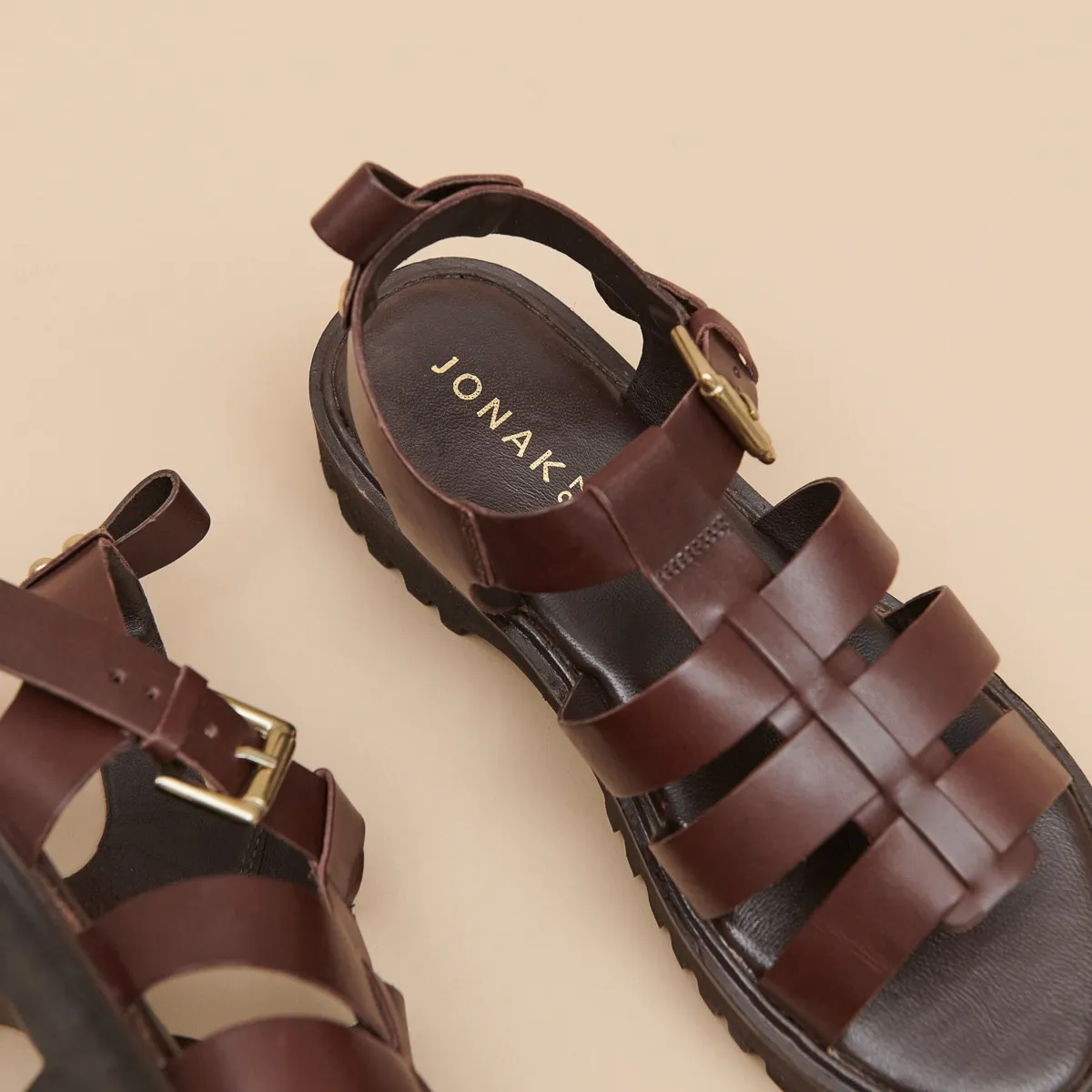 Sandales ouvertes en cuir marron foncé pour Femme | Jonak