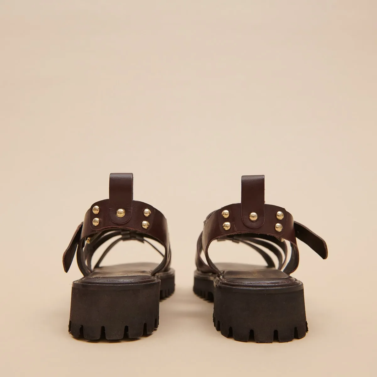 Sandales ouvertes en cuir marron foncé pour Femme | Jonak