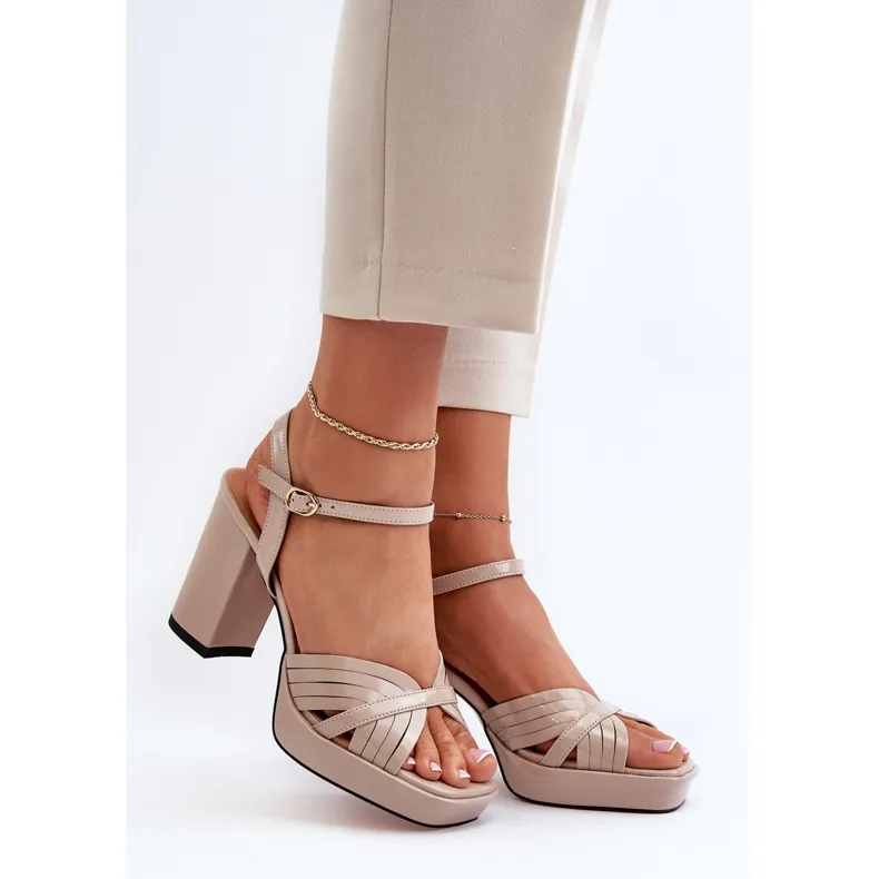 S.Barski Sandales Vernies Pour Femmes À Talon Haut Beige D&amp;A MR38-668