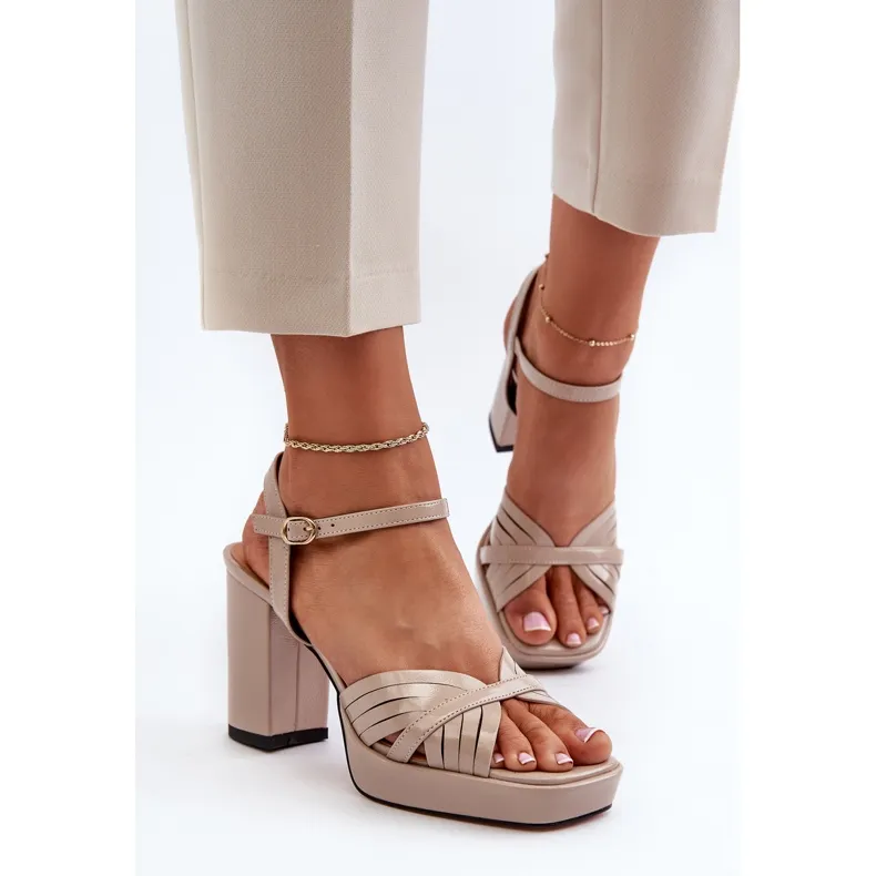 S.Barski Sandales Vernies Pour Femmes À Talon Haut Beige D&amp;A MR38-668