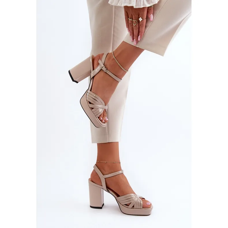 S.Barski Sandales Vernies Pour Femmes À Talon Haut Beige D&amp;A MR38-668