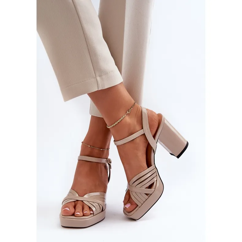 S.Barski Sandales Vernies Pour Femmes À Talon Haut Beige D&amp;A MR38-668