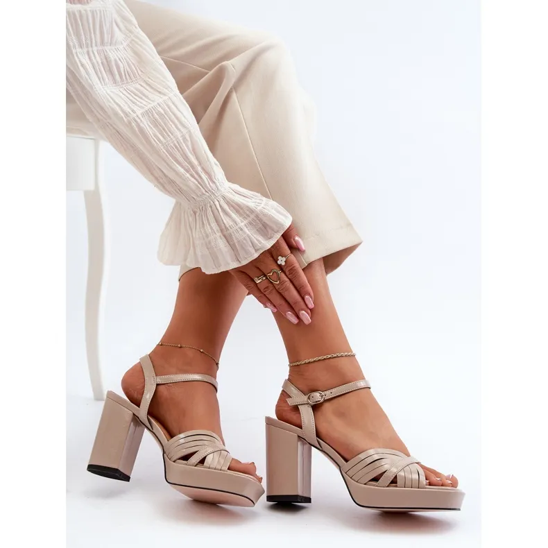 S.Barski Sandales Vernies Pour Femmes À Talon Haut Beige D&amp;A MR38-668