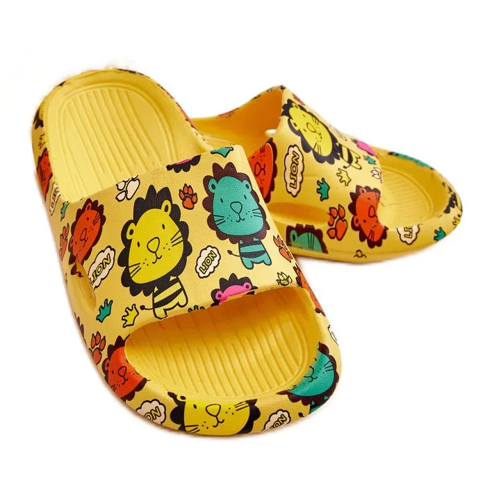 WJ1 Chaussons Enfant Mousse Légère Motif Lion Jaune Esther